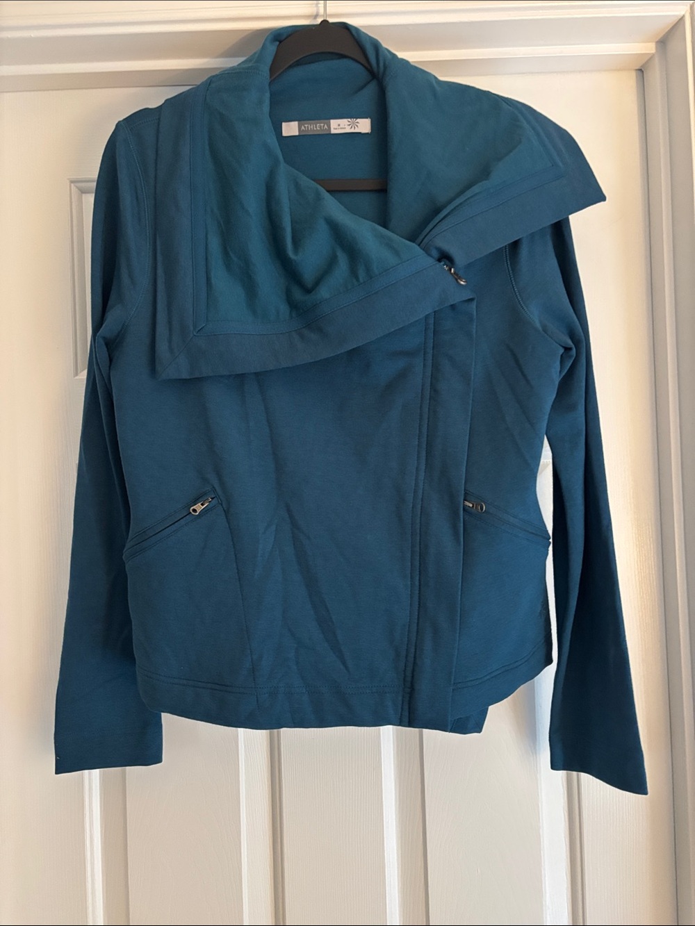 Athleta Teal Blue Draped Zip Asymmetrical Jacket